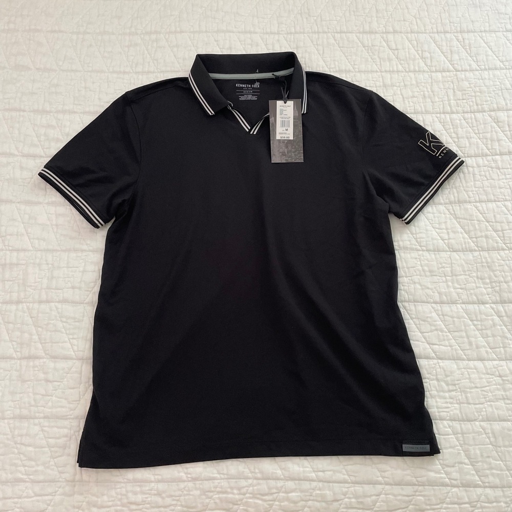 Kenneth Cole New York Mens City Dweller Polo Shirt Black KQ9U97BLKP Medium NEW